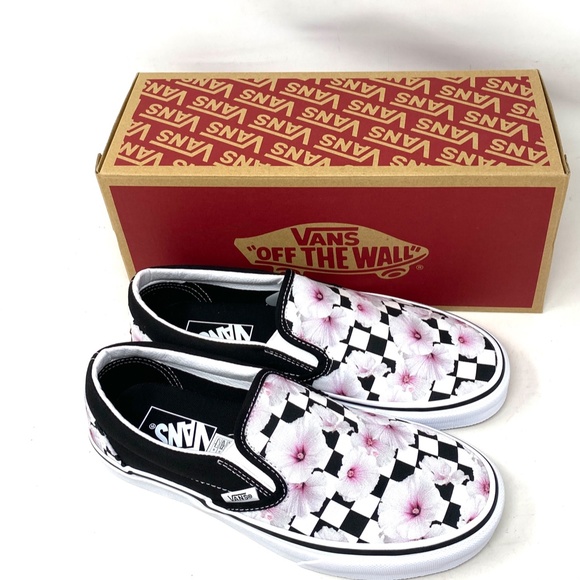 VANS Classic Slip On Shoes Hibiscus Check Black Canvas Sneaker Women VN0A5JLXBM8 - Picture 8 of 11